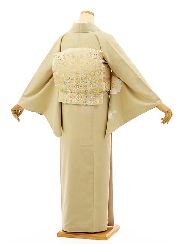 楽天市場】訪問着レンタルtc951 ベージュ地 刺繍 大花椿(化繊) 新品