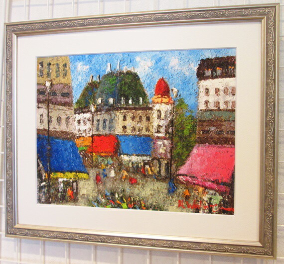 絵画 パリの街頭 渡部ひでき 油絵 額縁 額装 高級感 ゴールド 【公式通販】