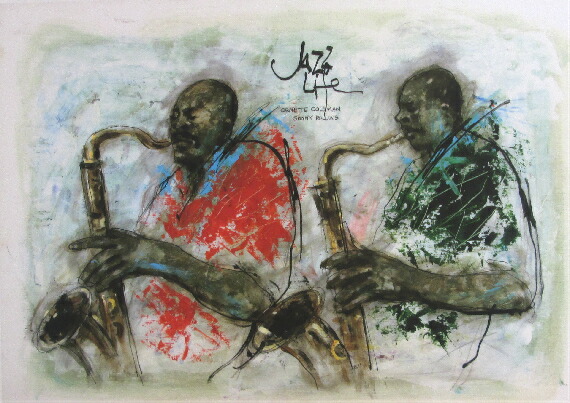 Duets」 津田耕 （リアルタイプ ジグレー版画）津田耕ジャズ版画作品