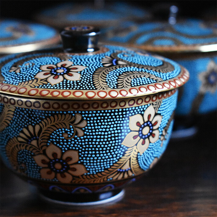 ◇401◇青網蓋付湯呑 芳山 網目 4客 和骨董 japanese