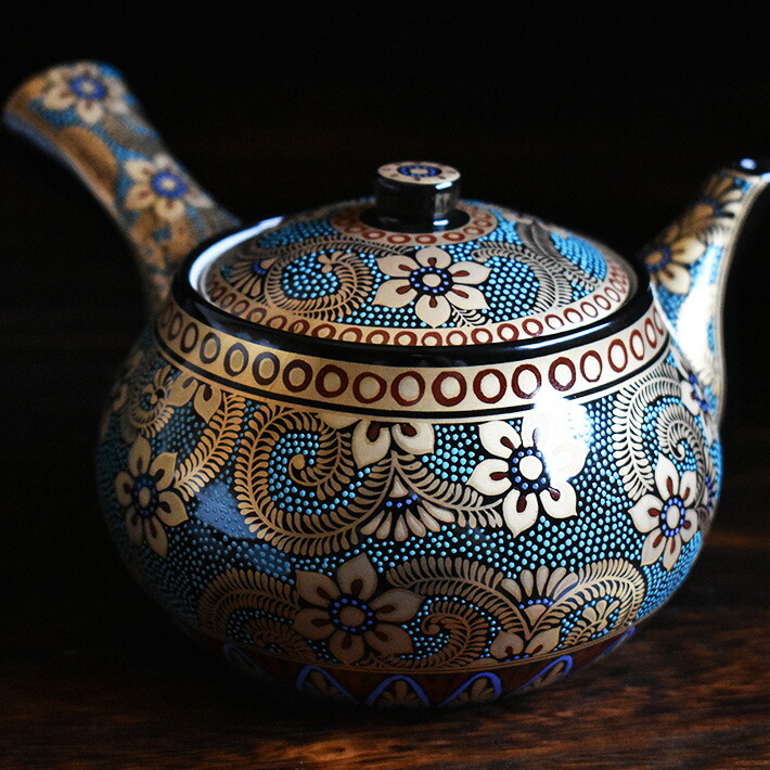 楽天市場】九谷焼 蓋付き 湯呑み 5客・急須 セット 青粒金唐草（ 来客