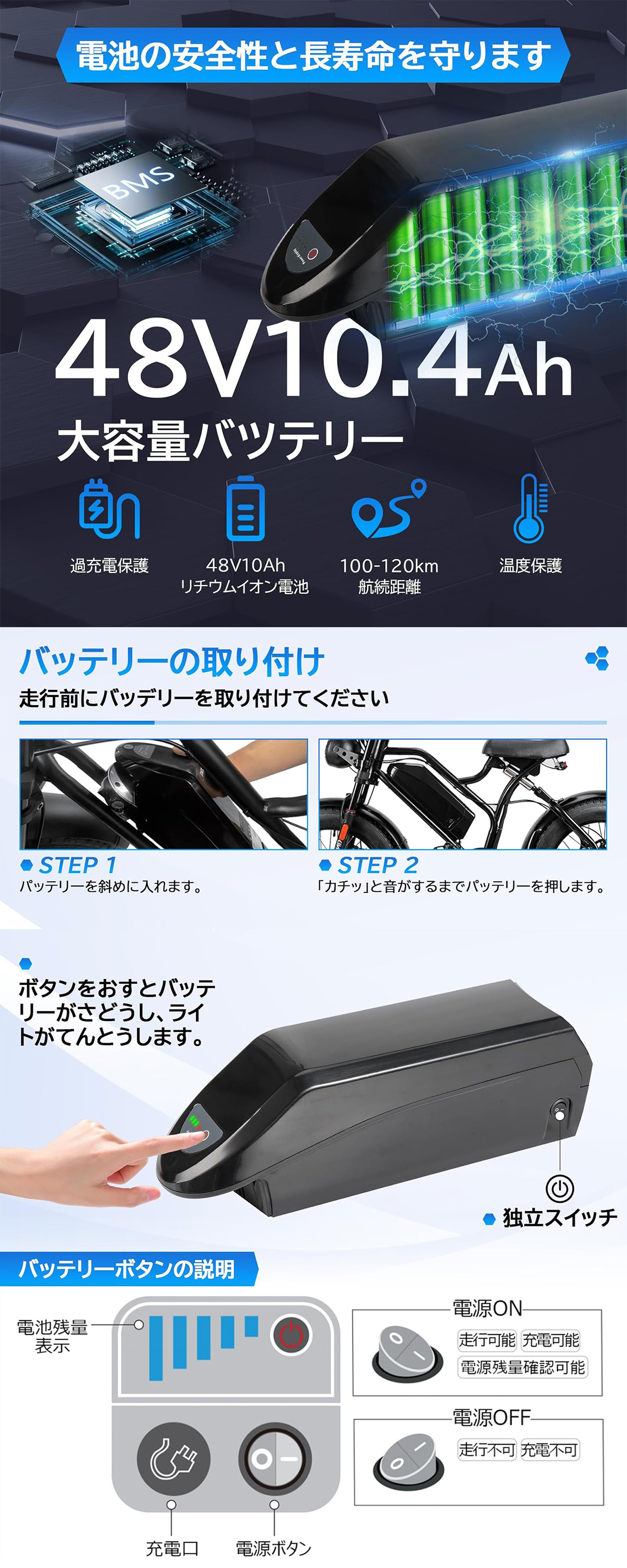 楽天市場】電動自転車バッテリー 48V/10Ah リチウムバッテリー 充電式