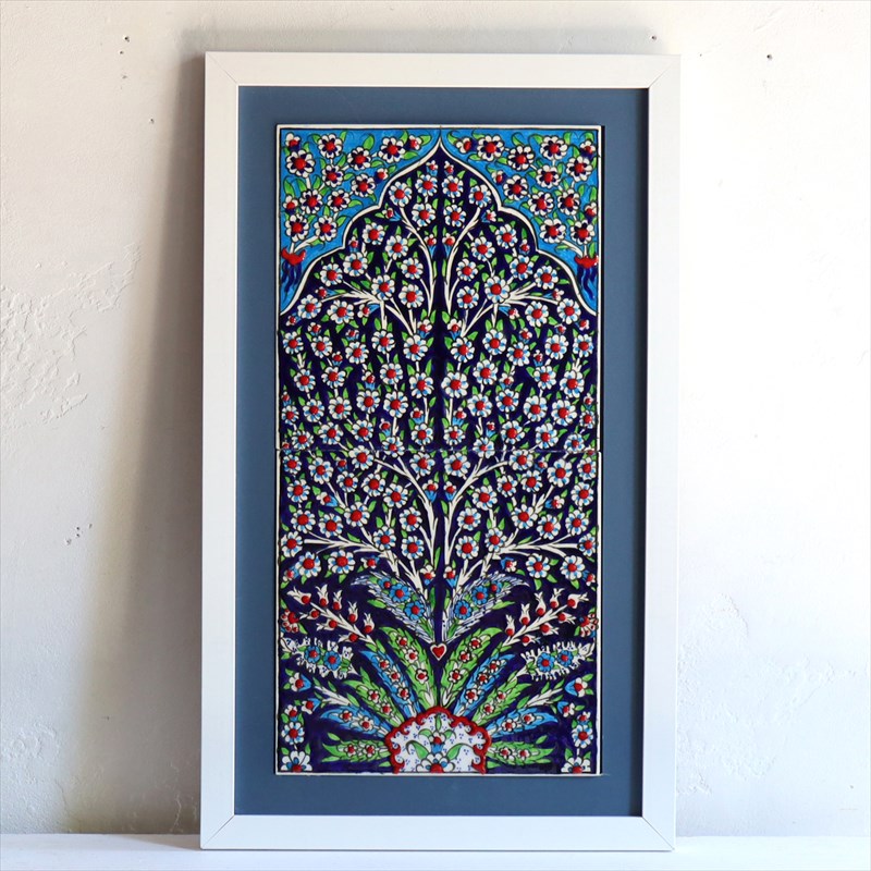 トルコ雑貨 トルコ陶器 キュタフア陶器 壁掛け タイル ハンドメイド 木