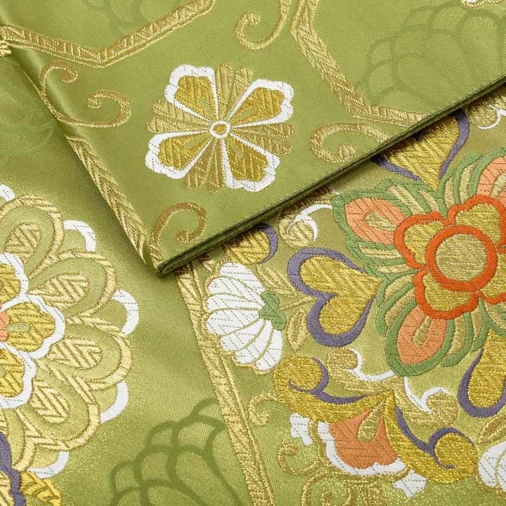 楽天市場】振袖 袋帯 単品「抹茶色 蜀江紋」日本製 西陣織 西陣織証紙