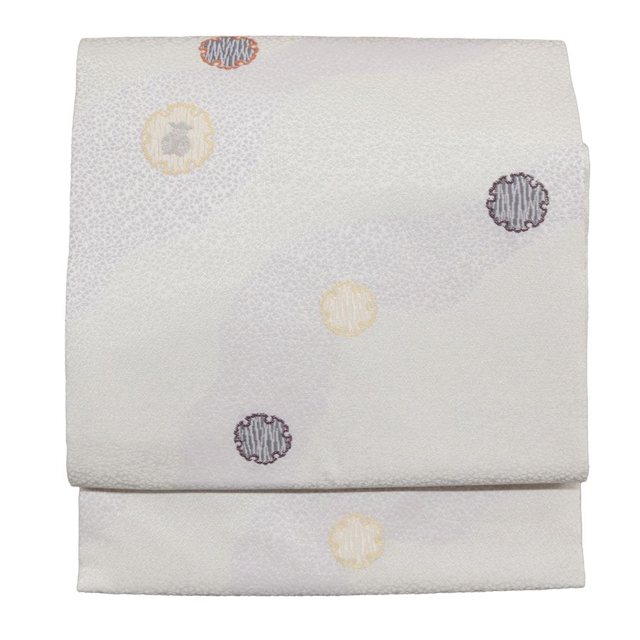 楽天市場】名古屋帯 薄いグレー 淡い藤色 雪輪 フクロウ 正絹 仕立て