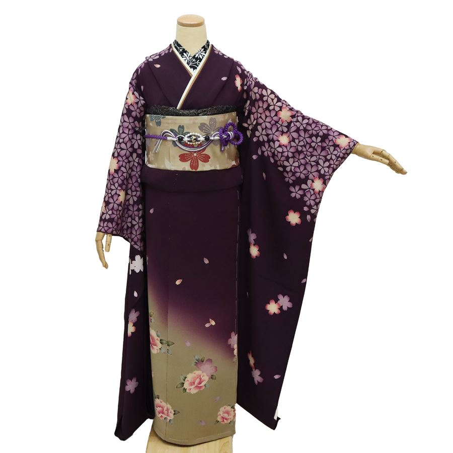 振袖フルセット ぼかし染め 正絹 振袖 成人式 振袖6点セット クロコ黒