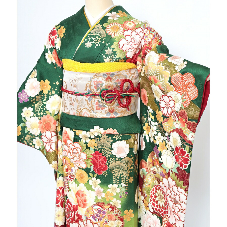 楽天市場】【レンタル】 着物 振袖レンタル 成人式用 緑 一式フル