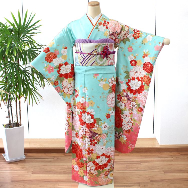 楽天市場】【レンタル】 振袖レンタル 成人式 振袖 水色 牡丹 身長147