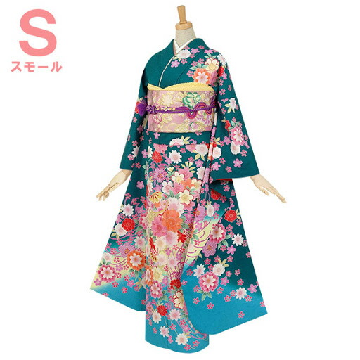 楽天市場】【成人式 振袖 レンタル】RS460 正絹 青緑 鞠と桜の花束フル