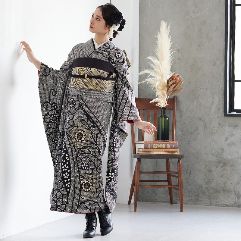 楽天市場】【振袖 レンタル】 結婚式 結納R534 正絹 黒 総絞り金駒桜