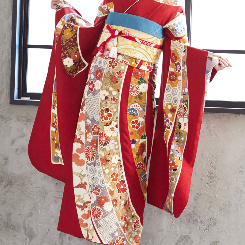 楽天市場】【成人式 振袖 レンタル】RS092 正絹 赤 熨斗柄伝統文様フル