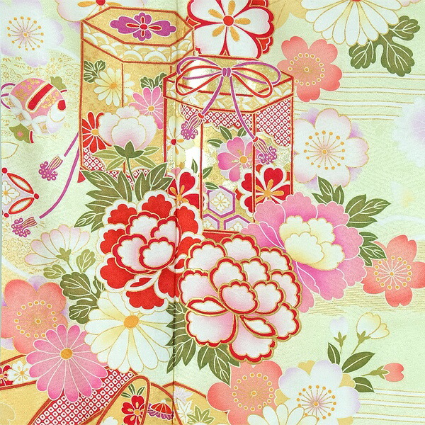 楽天市場】【成人式 振袖 レンタル】RS1493 正絹 黄 吉祥菊牡丹に貝桶