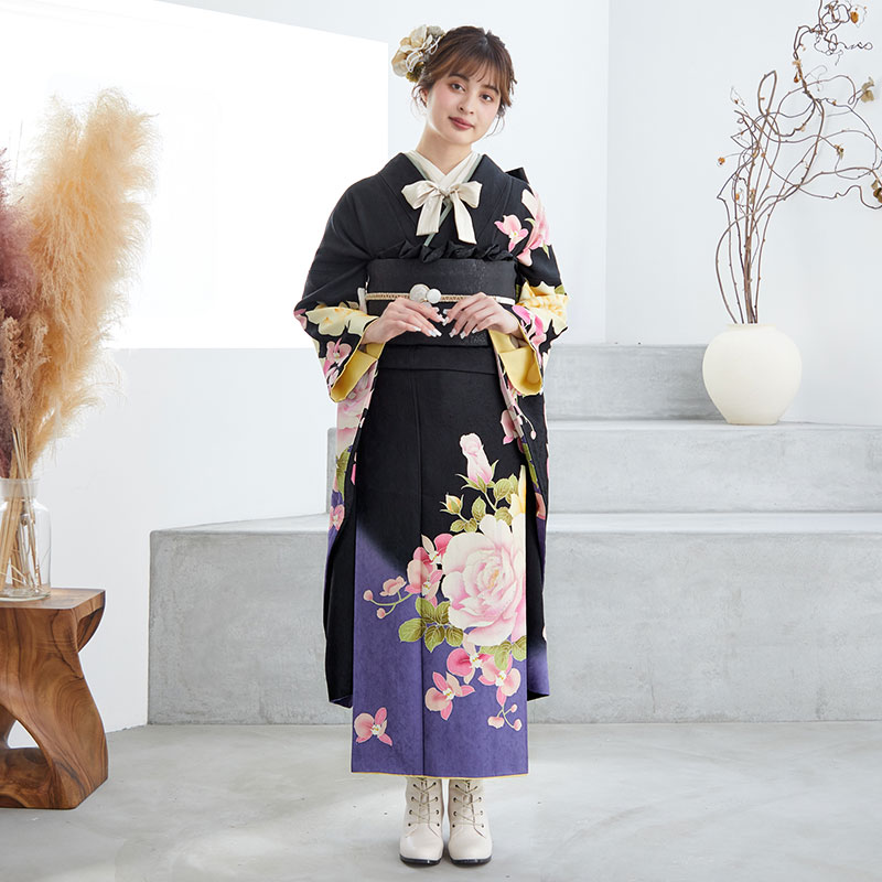 楽天市場】【振袖 レンタル】 結婚式 結納R1407 正絹 黒 薔薇と蘭 振袖