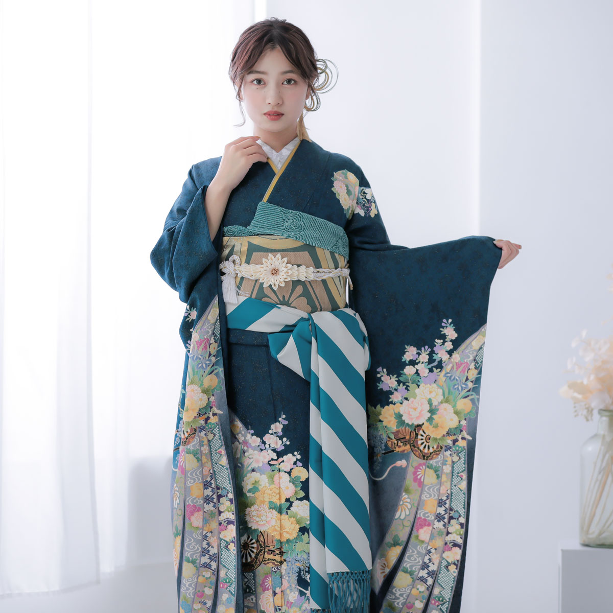 楽天市場】【振袖 レンタル】 結婚式 結納R1427 正絹 青緑 熨斗に花車