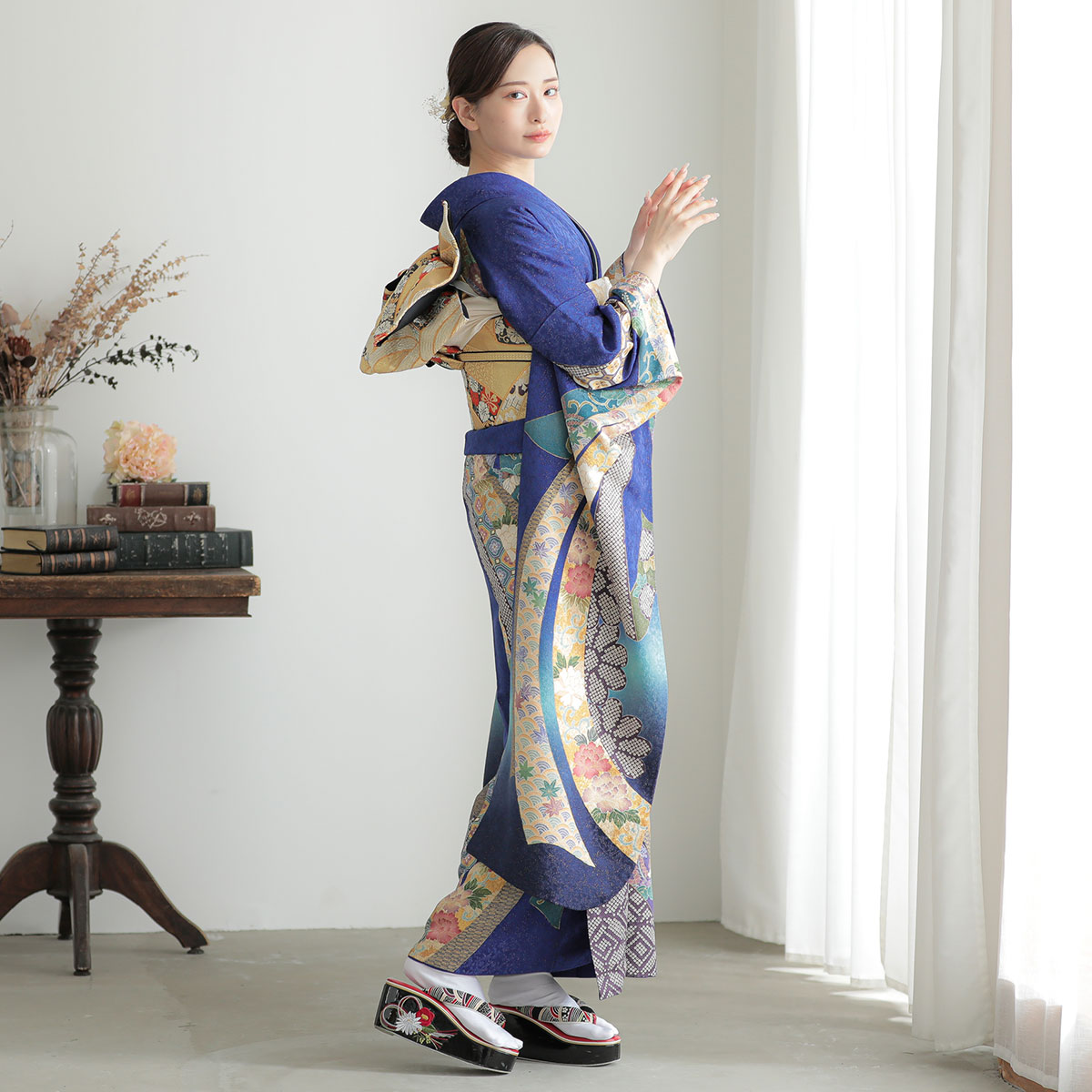 楽天市場】【成人式 振袖 レンタル】RS1429 正絹 青 熨斗に菊花フル