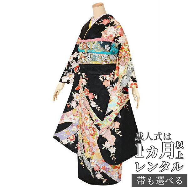 楽天市場】【成人式 振袖 レンタル】RS1543 正絹 黒 束ね熨斗花フル