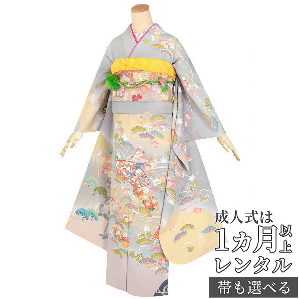 楽天市場】【成人式 振袖 レンタル】RS1564 正絹 グレー 雲暈し流水に
