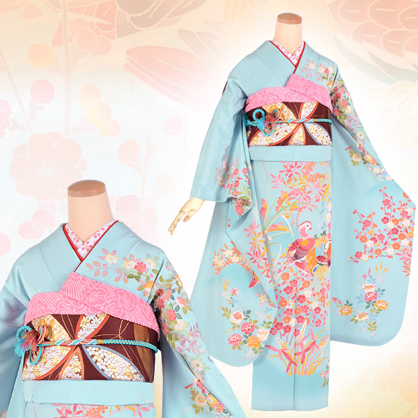 楽天市場】【成人式 振袖 レンタル】RS1568 正絹 水色 加賀友禅 鴛鴦