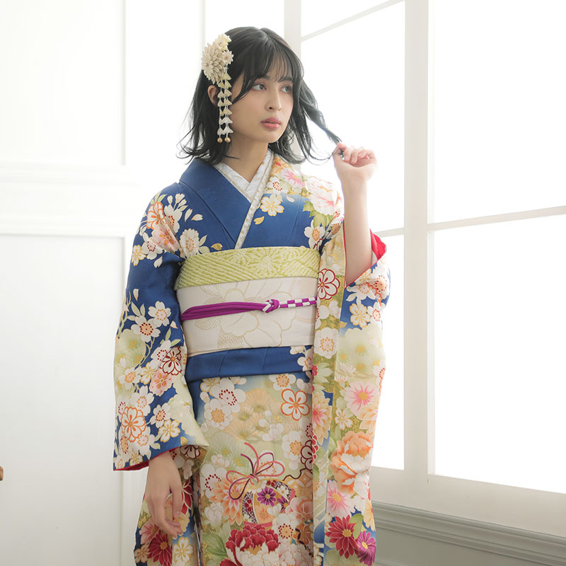 お振袖フルセット 7点セット トールサイズ 青 本格現代古典 正絹 美品