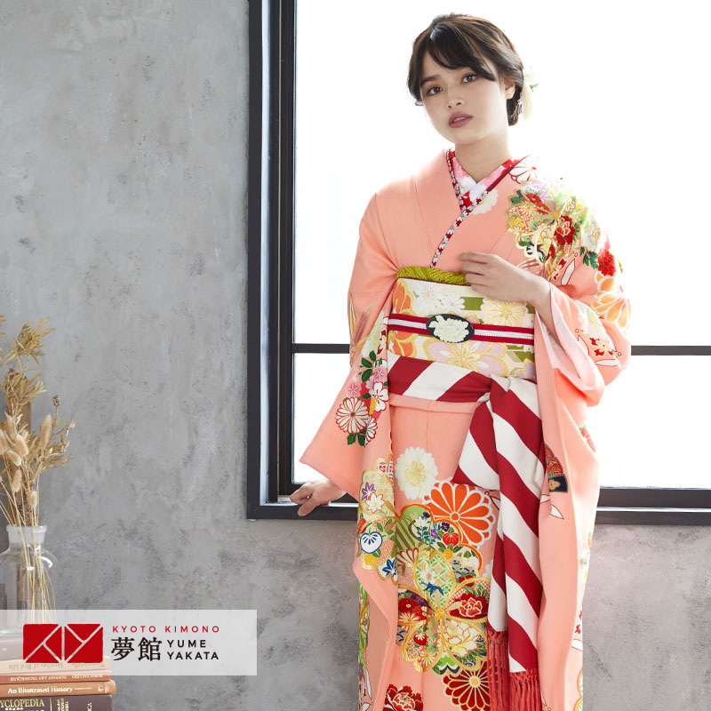 楽天市場】【成人式 振袖 レンタル】RS1623 正絹 淡いオレンジ 松笹に