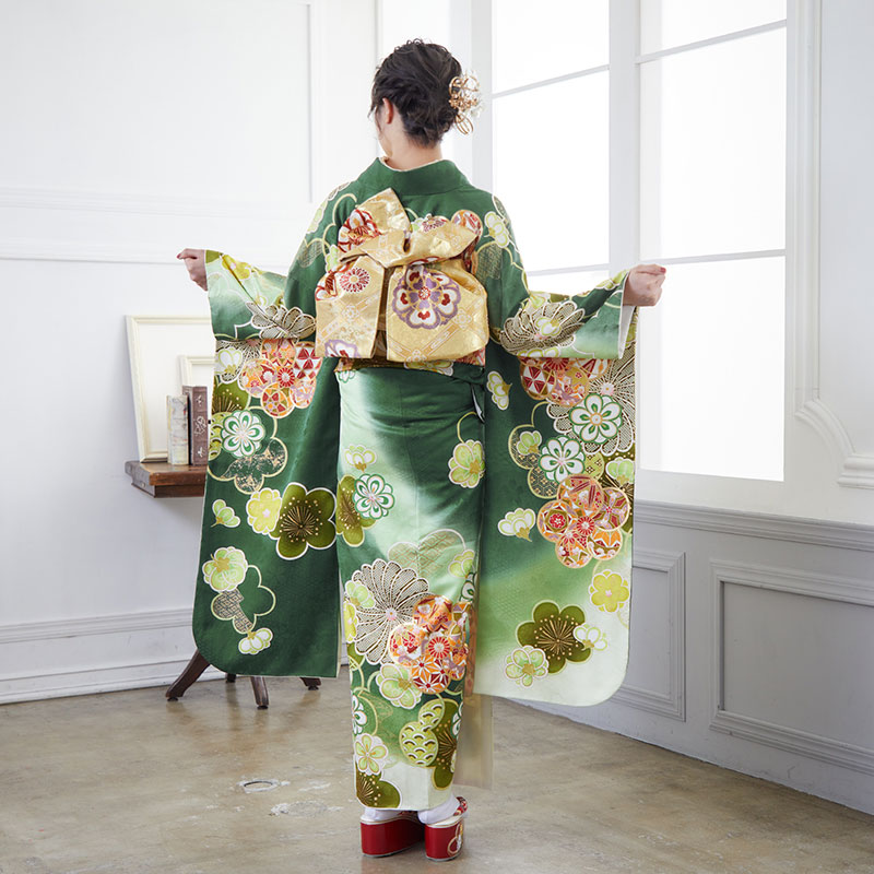 楽天市場】【振袖 レンタル】 結婚式 結納R1706 正絹 緑 梅菊尽し（絹