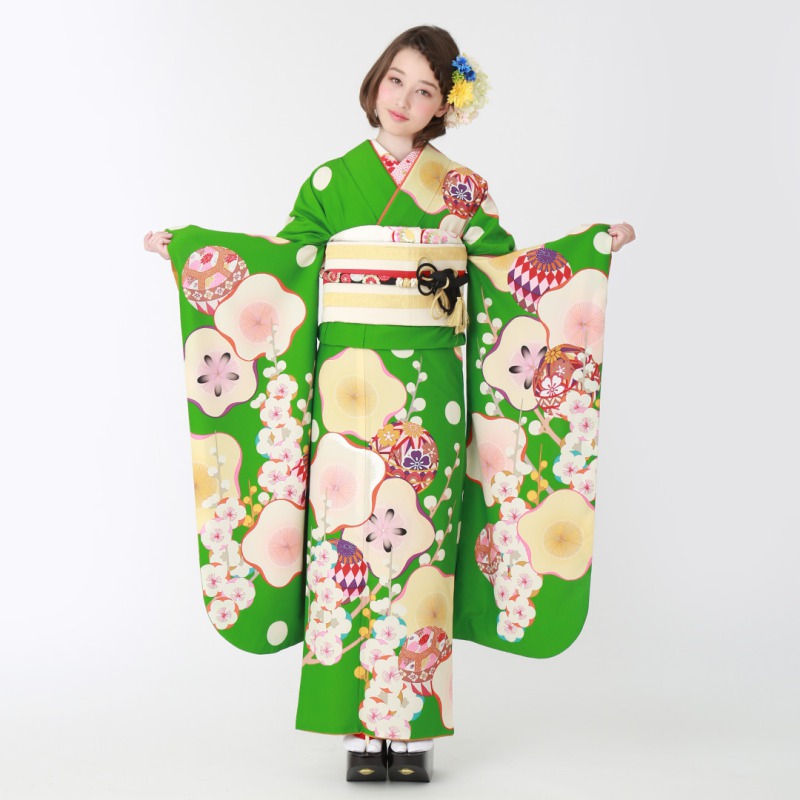 楽天市場】【成人式 振袖 レンタル】RS1885緑 枝梅と毬 芸艸堂 フル