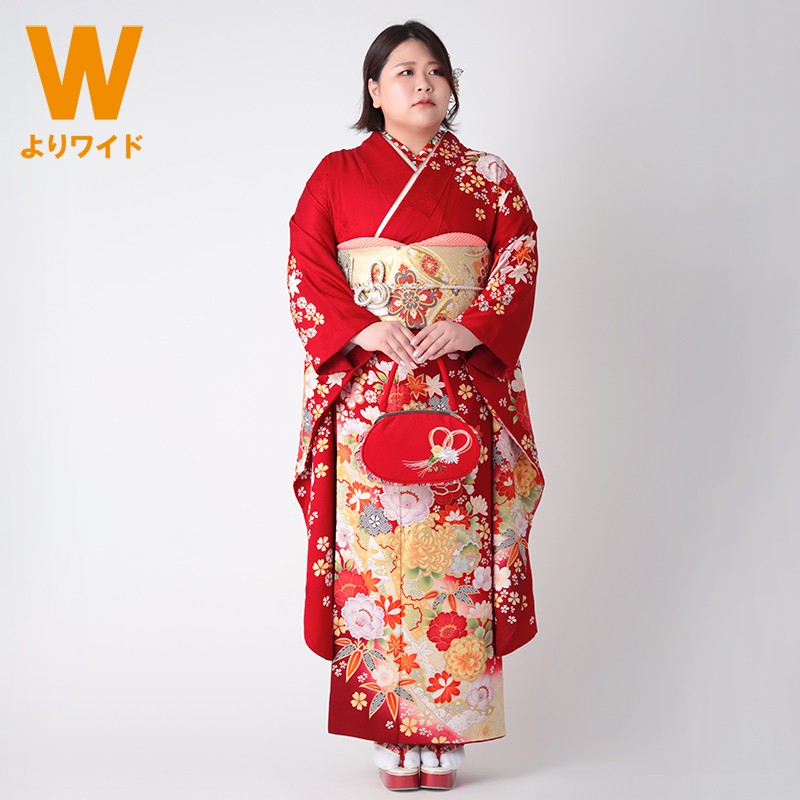 正絹 振袖 赤 843.正絹 振袖、赤、160ぐらい