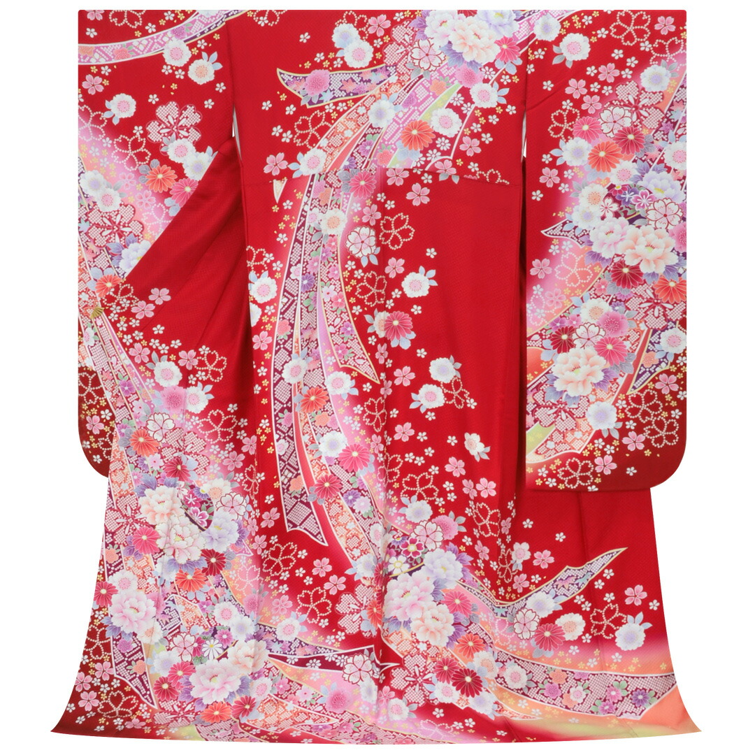 楽天市場】【成人式 振袖 レンタル】RS1836 正絹 赤 毬と花々フル