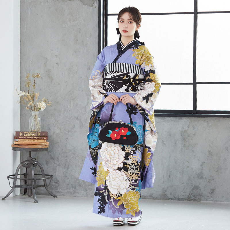 楽天市場】【成人式 振袖 レンタル】RS1079 正絹 藤紫 牡丹に八重桜