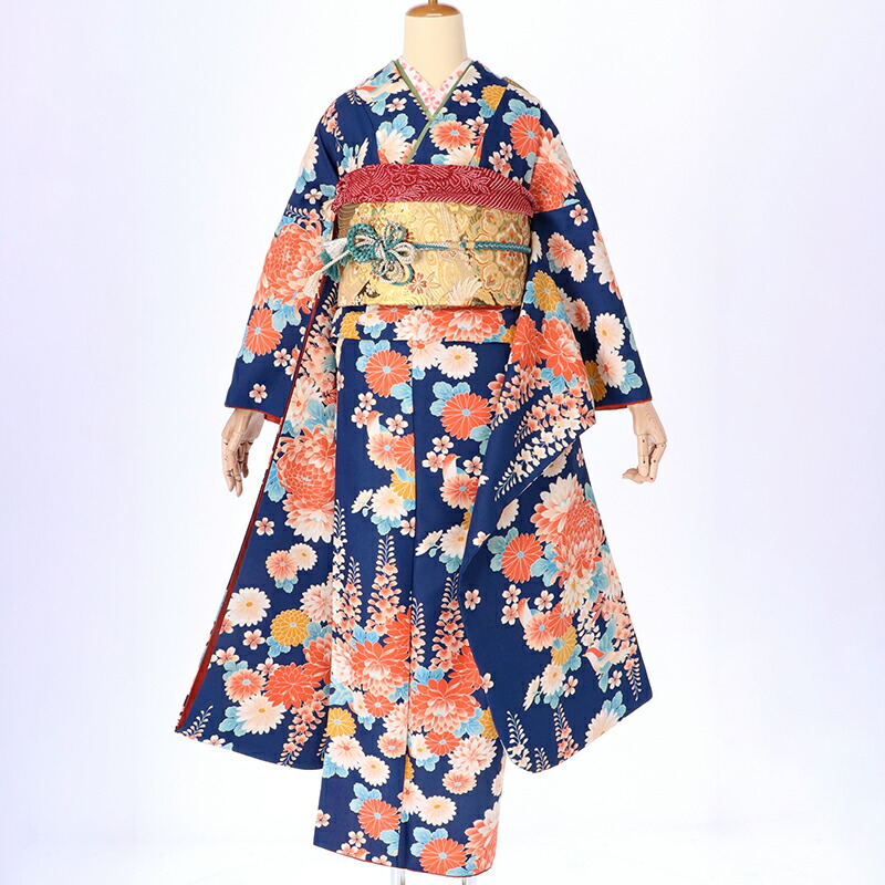 楽天市場】【成人式 振袖 レンタル】RS1263青 菊と藤の花フルセット