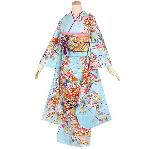 楽天市場】【振袖 レンタル】 結婚式 結納R1291 正絹 水色 熨斗に花車