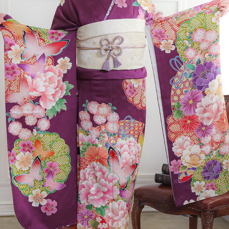 楽天市場】【成人式 振袖 レンタル】RS1209 正絹 紫 菊牡丹に蝶 Lako