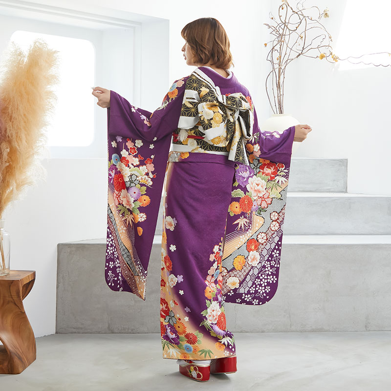 楽天市場】【成人式 振袖 レンタル】RS1336 正絹 紫 牡丹と松竹梅フル
