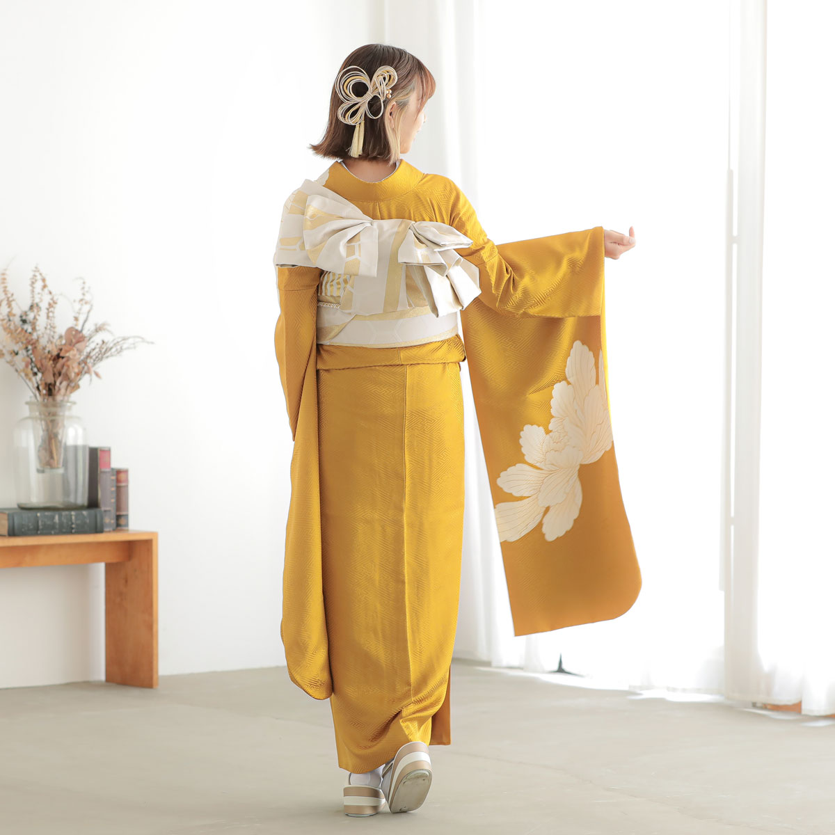 振袖☆成人式【正絹】☆身丈167 ☆黄土色系 ☆中古 振袖☆成人式【正絹