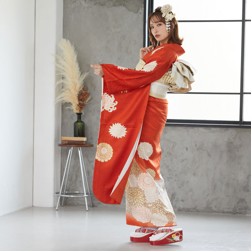 楽天市場】【振袖 レンタル】 結婚式 結納R876 正絹 朱色 絢爛菊華