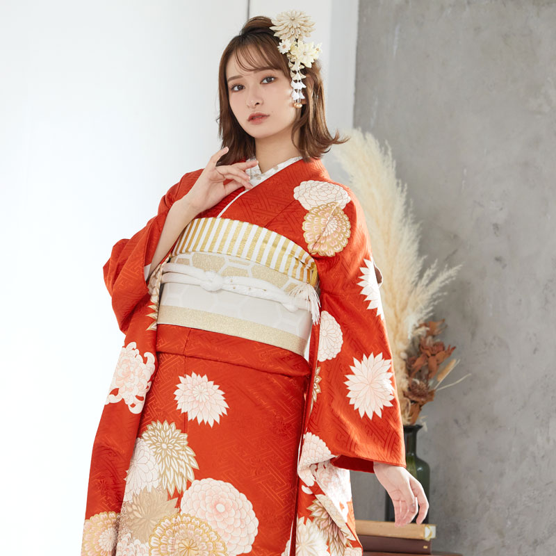 楽天市場】【振袖 レンタル】 結婚式 結納R876 正絹 朱色 絢爛菊華
