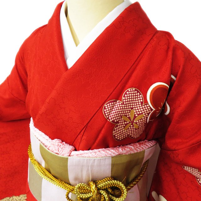 425 振袖フルセット 正絹 オフホワイト 白 金彩 駒刺繍 松竹梅 レトロ