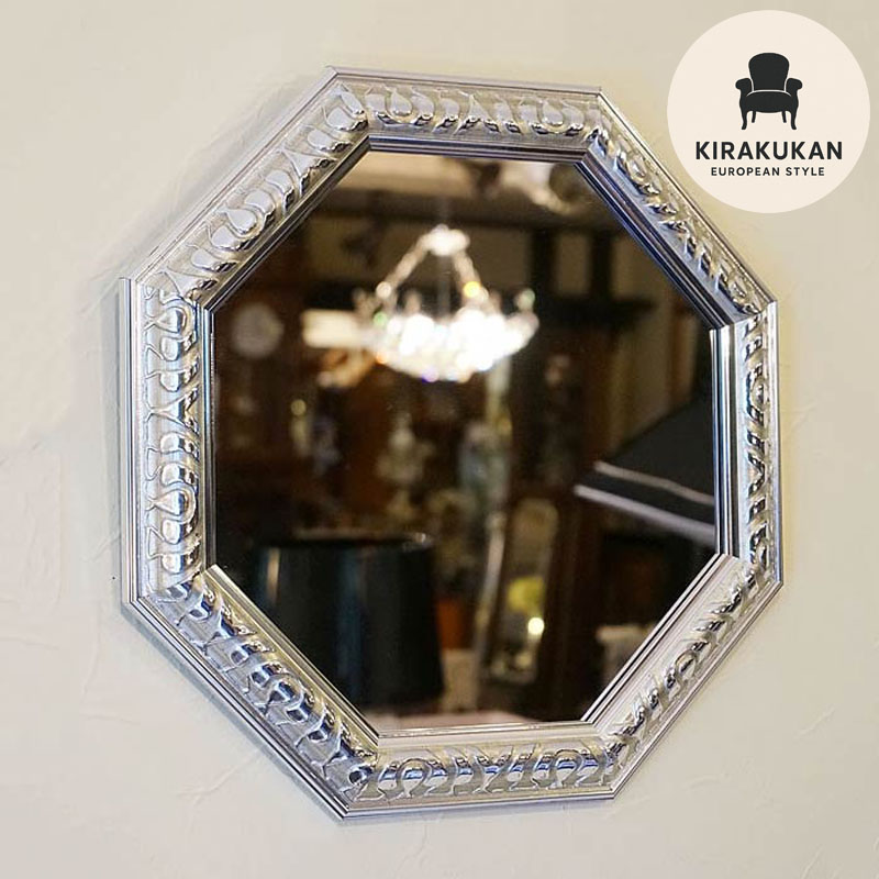 楽天市場】鏡 壁掛け アンティーク 八角ミラー シルバー Lサイズ
