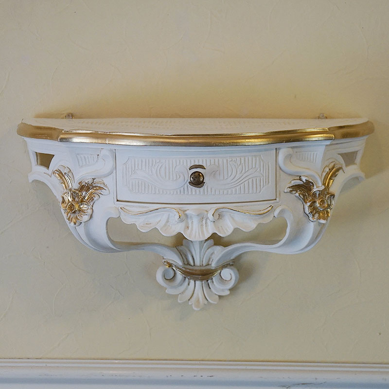 イタリア製輸入雑貨 ミラーコンソール 飾り棚 口ココアイボリー