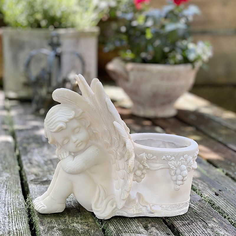 楽天市場】ドリーミーエンジェル ポット プランター 置物 穴あき 天使