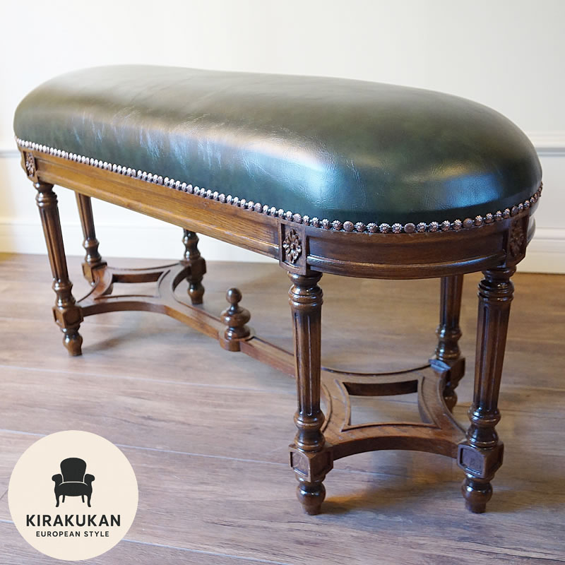 楽天市場】アンティーク家具 ロングベンチ スツール 合皮 グリーン