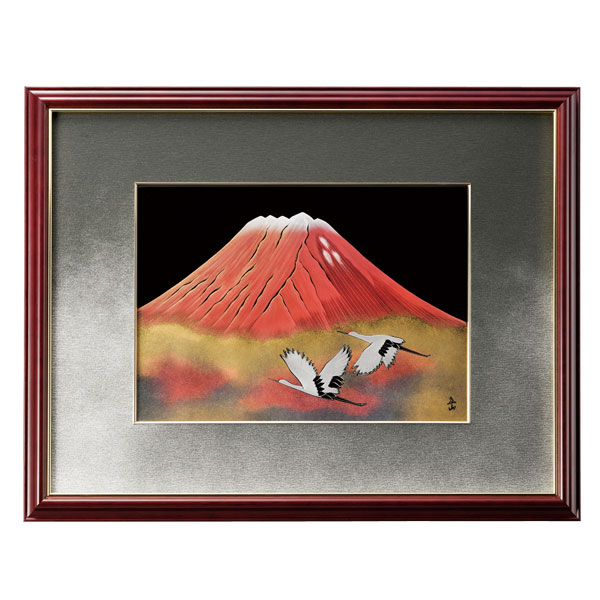 日展作家冨田立山の越前漆絵『松に鶴』