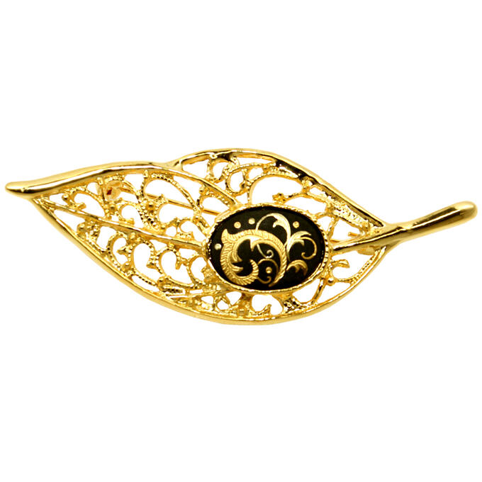 楽天市場】ブローチ 唐草 B-02 木の葉型 回転式造花ピン 肥後象嵌 伝統