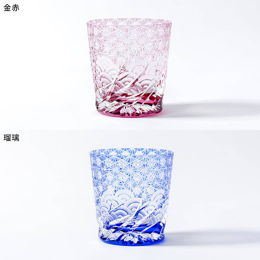 楽天市場】江戸切子 ロックグラス 「漣-sazanami-」 瑠璃 金赤 琥珀纏