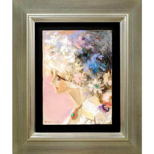 □ 鶴岡義雄 □ マドモアゼル □ 油絵 人物画 正面サイン 裏サイン有 F6号