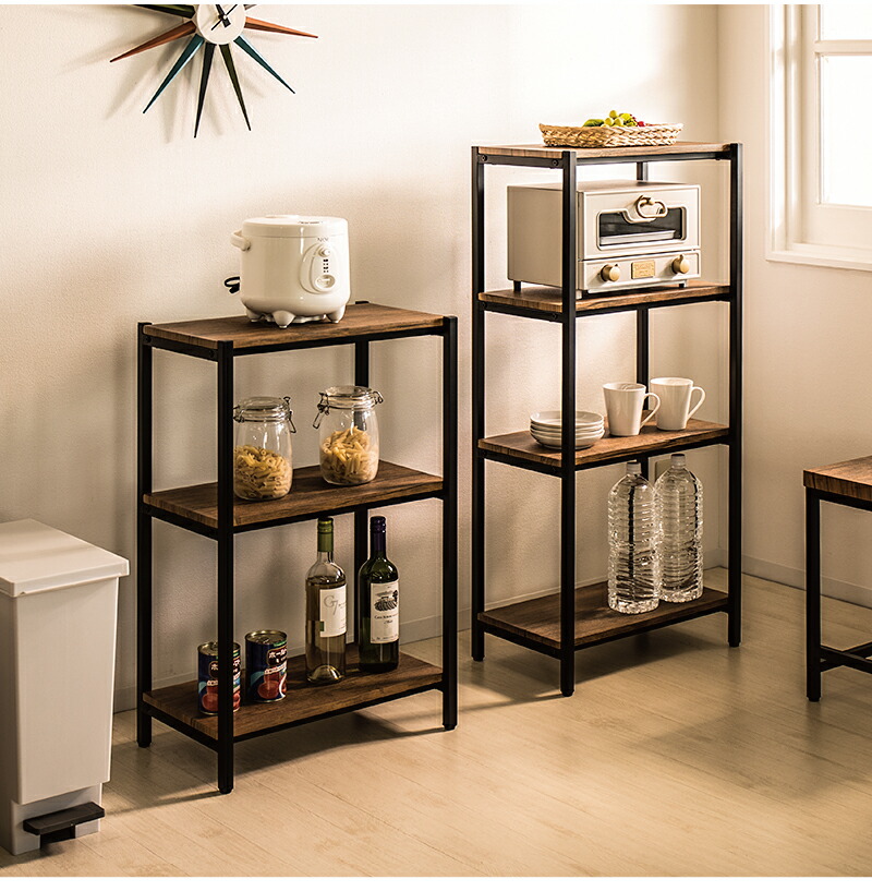 黒 アイアン製4段カウンター シェルフ トップ 黒 アイアン製4段