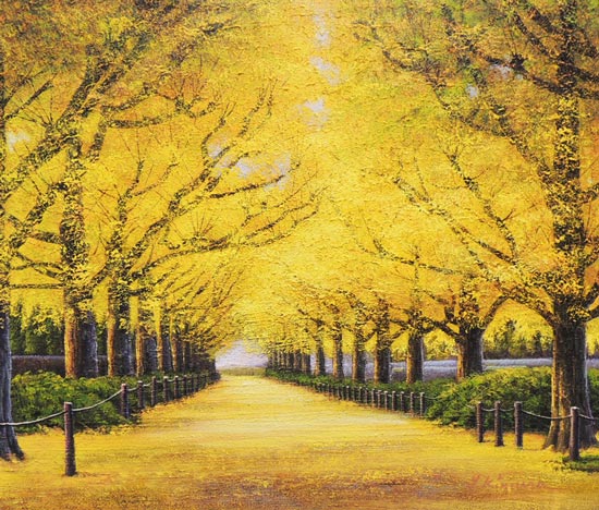 楽天市場】絵画 油絵 神宮外苑いちょう並木 （木村由記夫） 送料無料