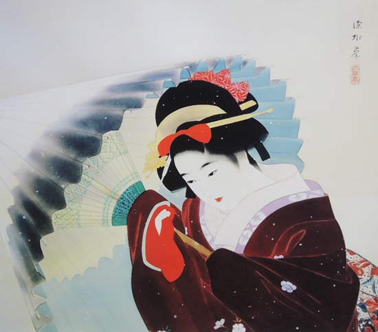 楽天市場】伊東深水 絵画 吹雪 送料無料 【複製】【美術印刷】【巨匠