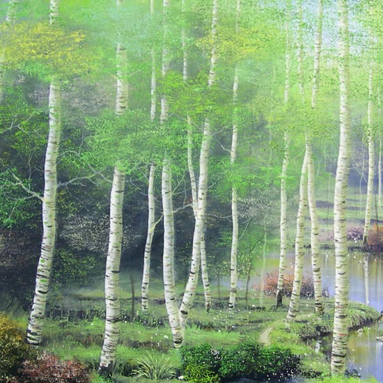 なないも】油彩画「白樺林」P20 絵画 油絵 風景画 原画 白樺林」P20