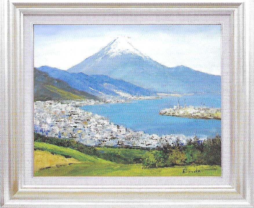 港の風景 油彩画 ダークブラウンフレーム 港の風景 油彩画 ダーク